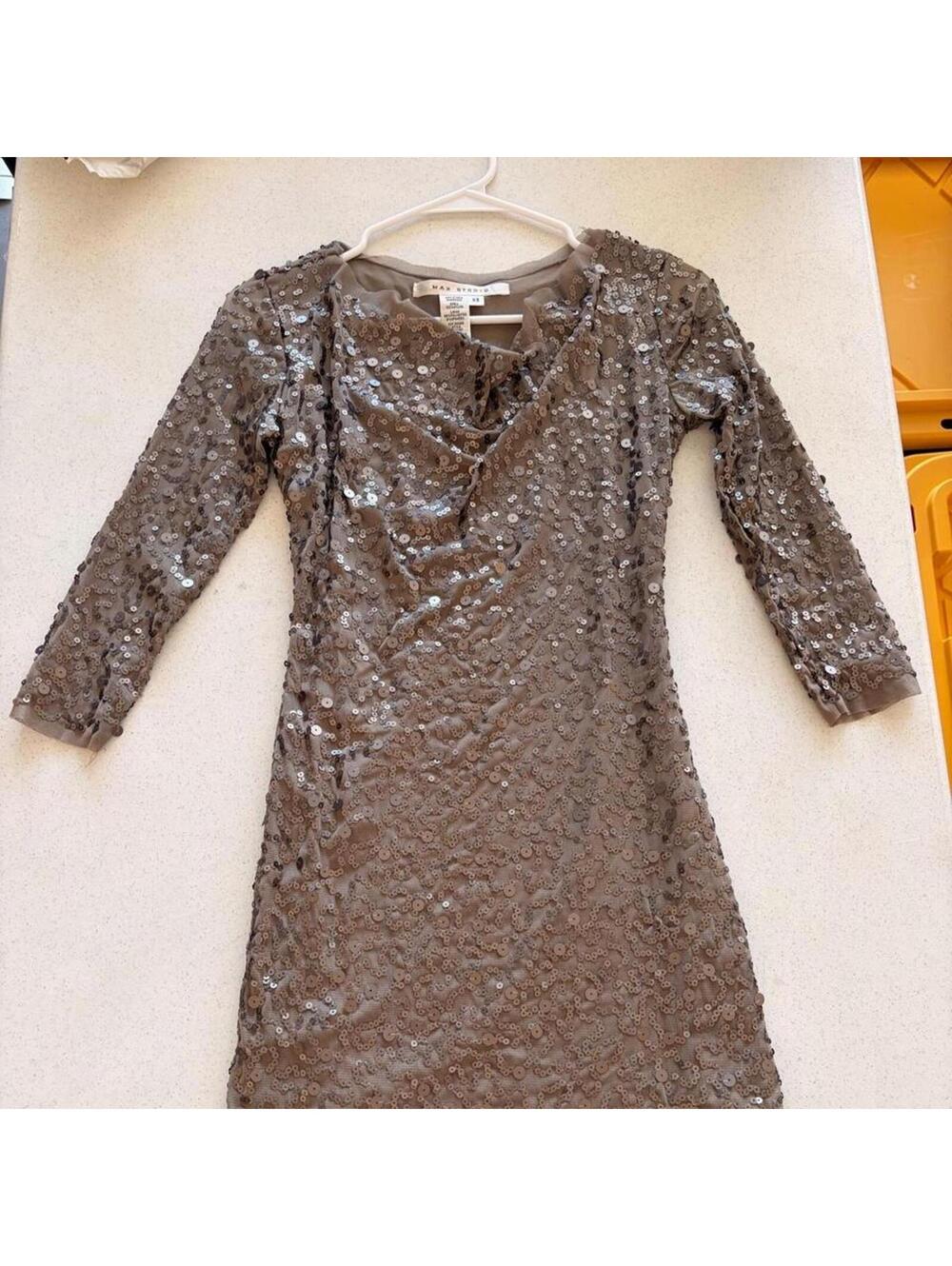 Max Studio Taupe Sequin Cocktail Dress XS